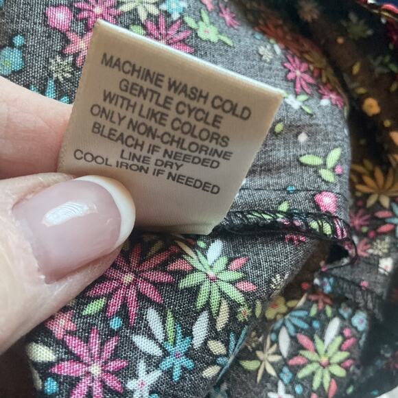 Christopher & Banks Black Floral Fit & Flare Midi Elastic Back Band Skirt 14 - Picture 6 of 8